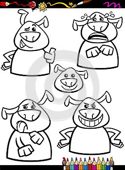 Dog emotion set cartoon coloring page