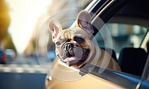 Dog Enjoying a Breezy Car Ride with Its Head Out the Window