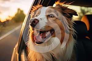 Dog enjoying from traveling by car