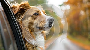 Dog enjoying from traveling by car.