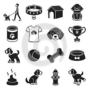 Dog equipment set icons in black style. Big collection dog equipment vector symbol stock illustration