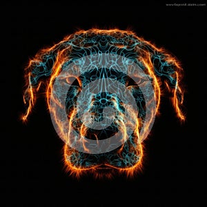 Dog Face Shape In Fire On Black Background. Generative AI