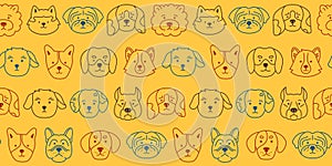 Dog faces cartoon seamless pattern kid design funny childish doggy pet comic endless repeat wrapper