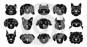 Dog faces emotion character stamp press set puppy head muzzle print icon funny doggy pet paint seal