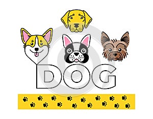 Dog faces icon. Bulldog, corgi, labrador, yorkie