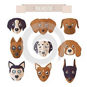 Dog faces set in flat style