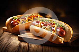 dog fast fat american meat food sausage hot background bread sauce. Generative AI.