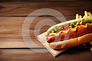 dog fast fat food sausage hot meat background sauce bread american. Generative AI.