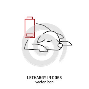 Dog fatigue and lethargy icon. Apathy in dogs. photo