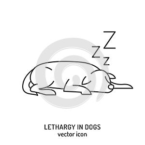 Dog fatigue and lethargy icon. Apathy in dogs photo