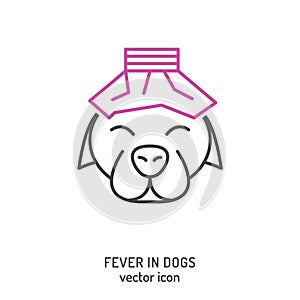 Dog fever and lethargy icon. Hyperthermia in dogs.