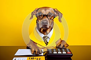 dog financial animal finance mathematic humor pet funny yellow background business. Generative AI.