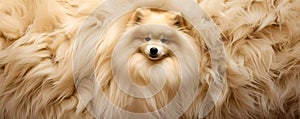 Dog with fluffy fur texture in the background