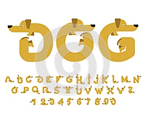 Dog font. Dachshund alphabet. Lettering home animal. ABC pet