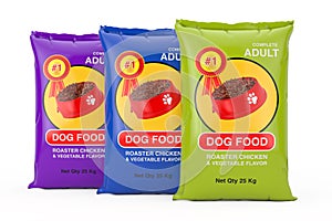 Dog Food Bag Packages Design. 3d Rendering