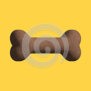 Dog food biscuit. Dog bone food in 3d style design isolated on yellow background, pet food render illustration.