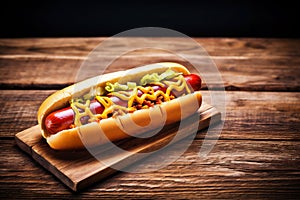 dog food bread fast background sausage hotdog sauce american hot meat. Generative AI.