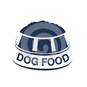 Dog food label with silhouette of a bowl of feed. Dog food symbols on white background for produkt design, packaging or advertisi