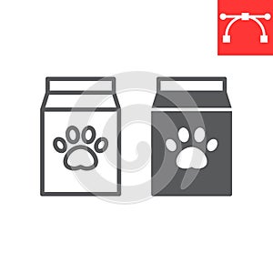 Dog food pack line and glyph icon, pet shop and animal paw print, pet food vector icon, vector graphics, editable stroke