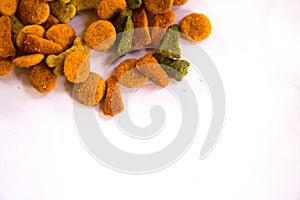 Dog food on white background