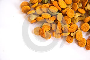 Dog food on white background