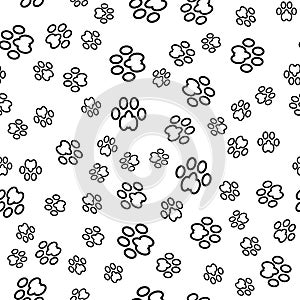 Dog Foot Print Seamless Pattern on White Background. Animal Paws Texture