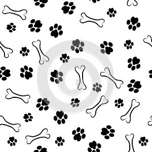 Dog Foot Print Seamless Pattern on White Background. Animal Paws Texture