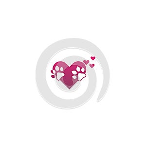 Dog footprint logo love icon design concept