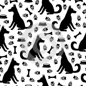 Dog and footprints pattern seamless