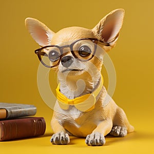 dog canino yellow cute background portrait animal glasses chihuahua puppy pet. Generative AI. photo