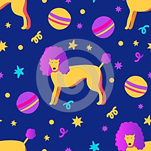 Dog funky seamless pattern vector background.