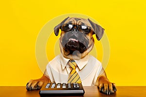 dog funny yellow animal financial humor background pet  business finance. Generative AI.