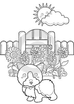 Dog Garden Play Coloring Pages A4 for Kids and Adult