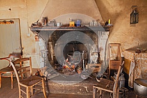 A dog gets hot inside the fireplace