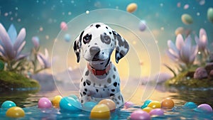 dog with a gift highly of A funny little Dalmatian puppy that looks like he just painted easter eggs