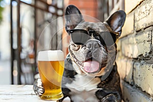 dog with glass of beer, AI ge,nerated