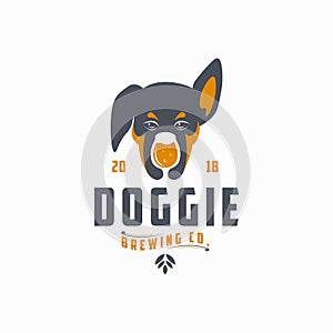 Dog and glass brew logo icon vector illustration