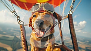 Dog With Goggles and Hat in Hot Air Balloon