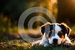 a dog on green field photo