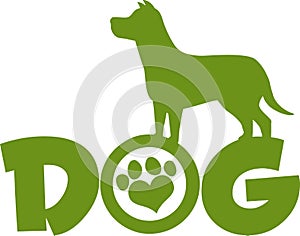 Dog Green Silhouette Over Text With Love Paw Print