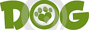 Dog Green Text With Love Paw Print