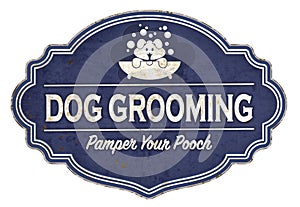 Dog Grooming Sign Vintage Enamel Retro Puppies Bath photo