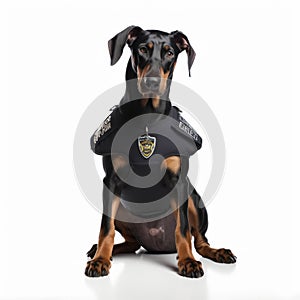Dog guard on a white background. Security agency. Dog training