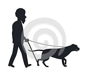 Dog Guide Silhouette Old Man Holding Pet Vector