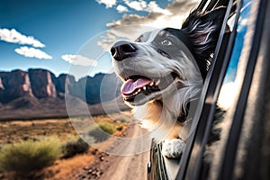 Dog Hanging Out Of Car Window Enjoying The Breeze - Generative AI