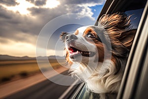 Dog Hanging Out Of Car Window Enjoying The Breeze - Generative AI