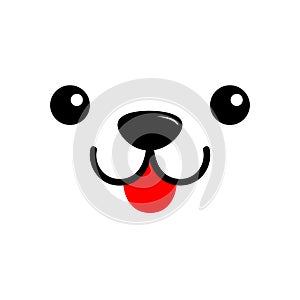 Dog happy square face head icon. Red tongue out. Black nose, eyes. Contour line. Funny baby pooch. Kawaii animal. Cute cartoon