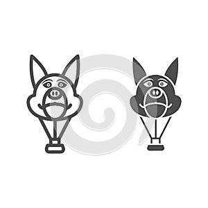 Dog head balloon line and solid icon, Balloons festival concept, Air transport for kids sign on white background, hot