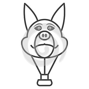 Dog head balloon thin line icon, Balloons festival concept, Air transport for kids sign on white background, hot air