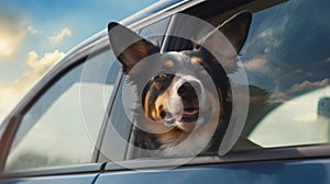 Dog with head out window of car